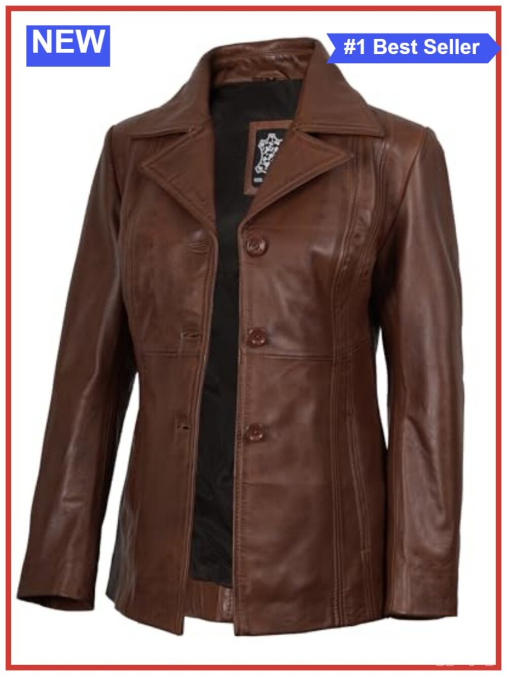 Decrum Lambskin Leather Blazer Women Button Closure Regular Fit